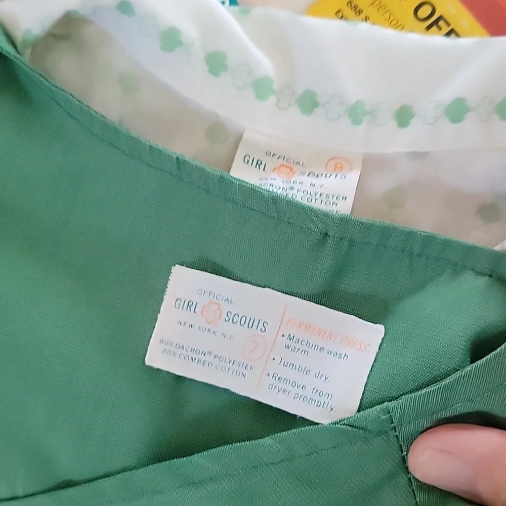 VINTAGE GIRL SCOUTS JUMPER DRESS SHIRT GREEN SIZE 7 8 GIRLS